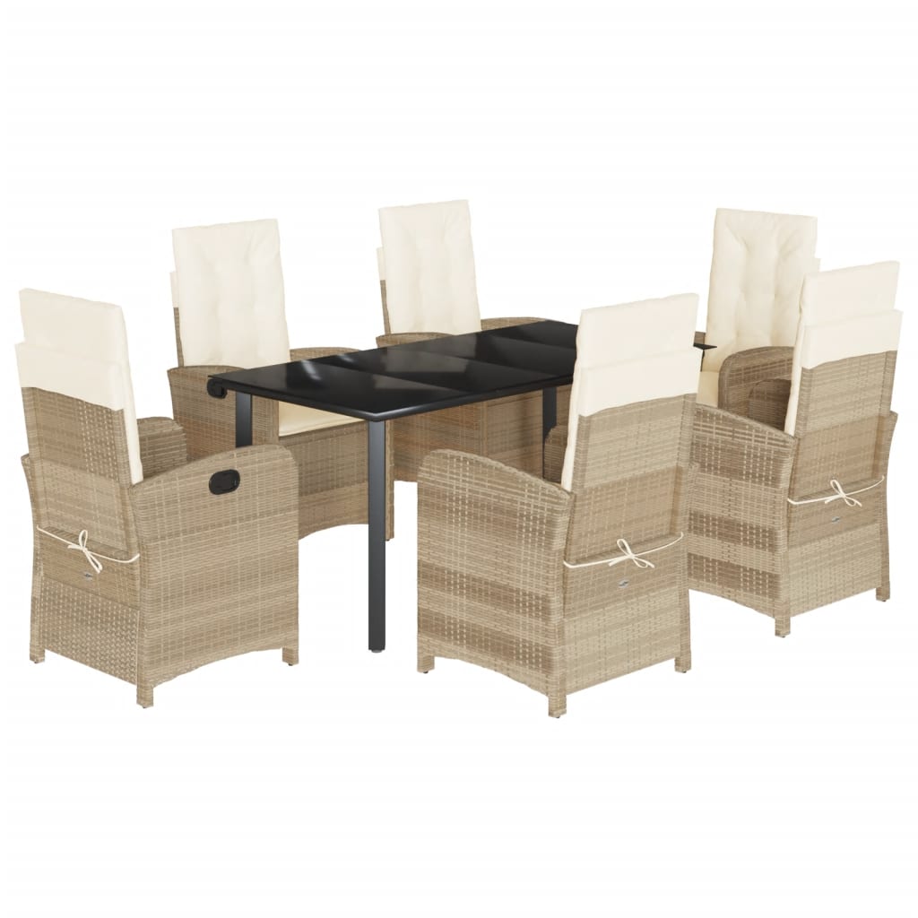 7-tlg. Garten-Essgruppe mit Kissen Beige Poly Rattan